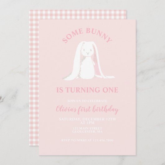 Un lapin est une première invitation d'anniversair (Devant / Derrière)