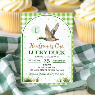 Un Lucky Duck Green En vichy Invitation d'annivers