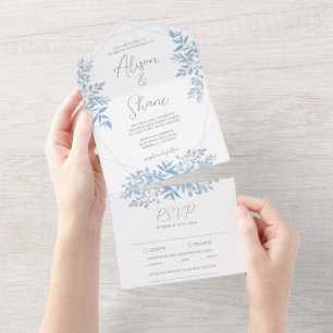 Un Mariage bleu Eucalyptus tout en une invitation