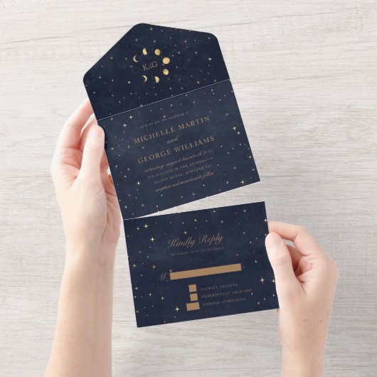 Un Mariage d'or céleste tout en une invitation (Déchirure)