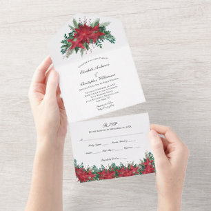 Un Mariage Floral Vert Rouge Tout en une invitation