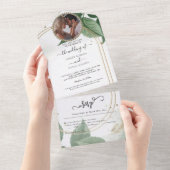 Un Mariage Gold Greenery tout en une invitation (Déchirure)