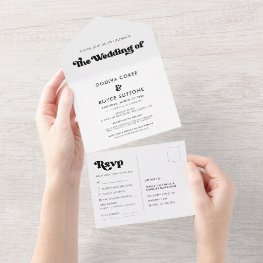 Un Mariage noir rétro élégant tout en une invitation (Déchirure)