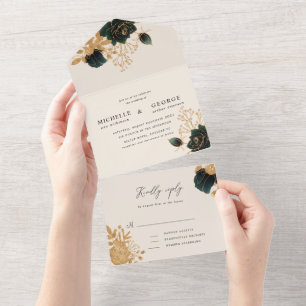 Un mariage or aquarelle tout en une seule invitation