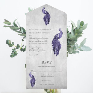 Un Mariage Peacock Violet Tout en une invitation
