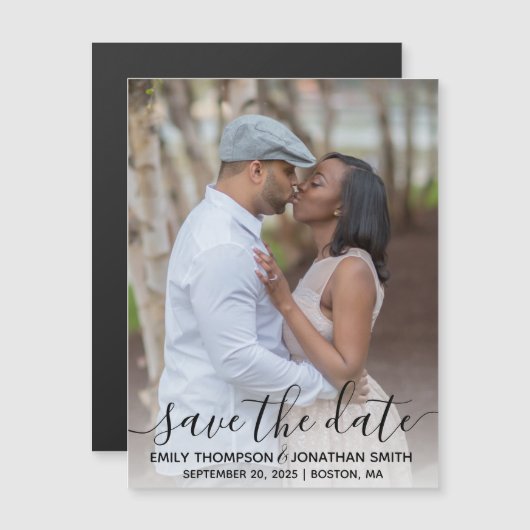 Un mariage photo sauve la date Magnets en noir (Devant / Derrière)
