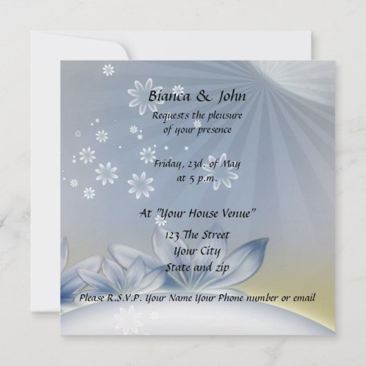 Un Mariage Populaire Élégant Invitation Fleurs bla (Dos)