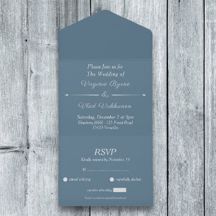 Un Mariage RSVP bleu Dusty tout en une invitation