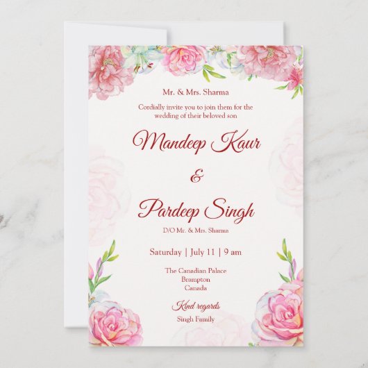 Un mariage sikh indien faire-part de mariage invit (Dos)