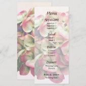 Un menu de mariage à une hydrangea rose et blanc (Devant / Derrière)