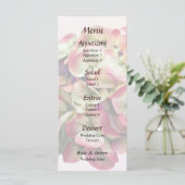 Un menu de mariage à une hydrangea rose et blanc (Debout devant)