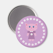 Un mignon chat caricaturé sur un joli aimant lilas (Recto/Verso)