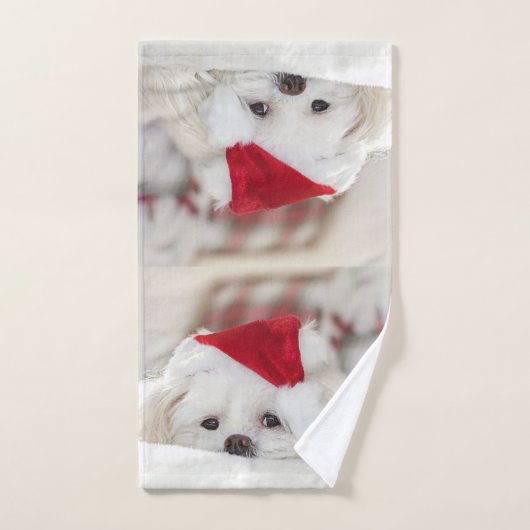 Un mignon chien blanc dans un Casquette de Noël ro (Serviette à main)