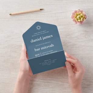 Un Moderne Mitzvah Dusty Blue TOUT EN UNE INVITATION