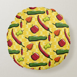 Un monde de poivrons Coussin rond