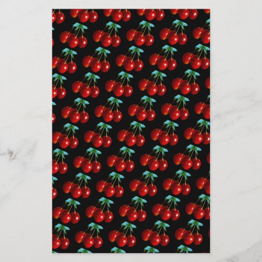 Un Motif de cerises rouges sur des tiges Feuilles  (Devant)