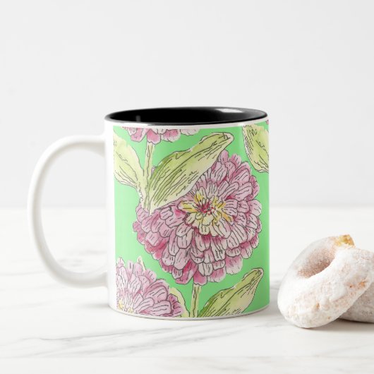 Un Motif de Zinnia sur une Mug (Avec donut)