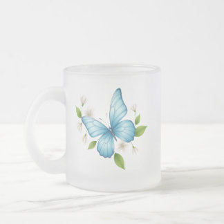 Un mug en verre givré papillon bleu