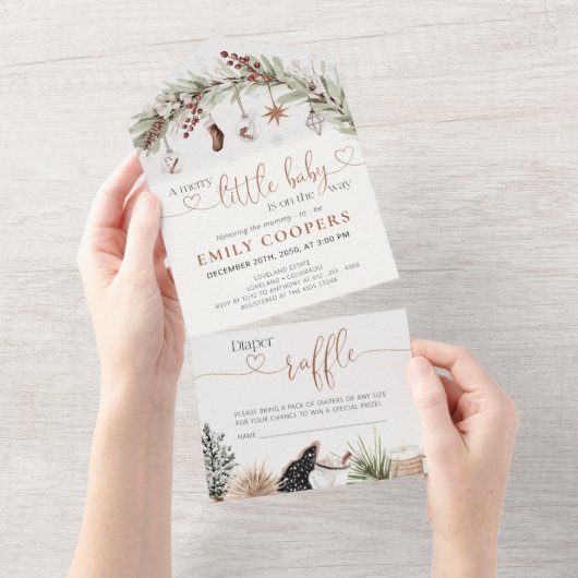 Un Noël Cosy Diaper Raffle Tout en une invitation (Déchirure)