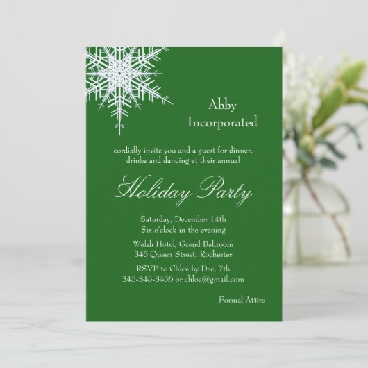 Un Offset de vacances vert Snowflake Invitation (Debout devant)