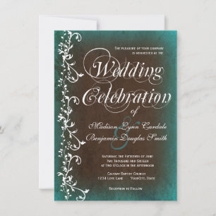 Un pays rustique Turquoise Invitations Brown au ma