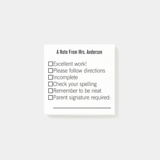Un pense-bête modèle Nom de l'enseignant Post-it N (Devant)