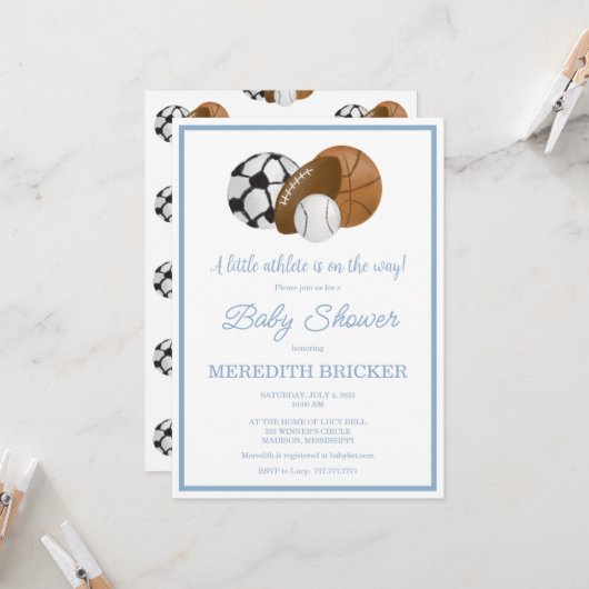 Un petit athlète est en route Invitation de douche (Devant/Arrière en situation)