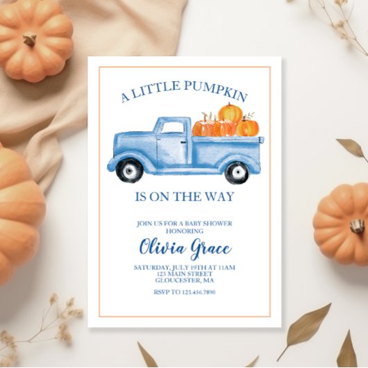 Un Petit Baby shower Citrouille Bleu Invitation Ca