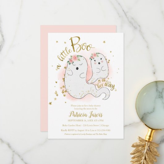 Un petit Boo Halloween Baby shower Invitation (Devant/Arrière en situation)