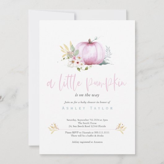 Un Petit Citrouille Baby Girl Shower Invitation (Devant)
