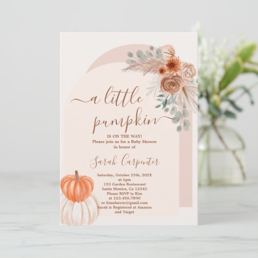 Un petit citrouille Boho Baby shower Invitation (Debout devant)