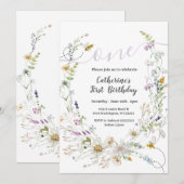 Un petit Fleur sauvage 1er anniversaire Invitation (Devant / Derrière)