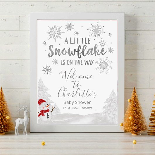 Un petit flocon de neige Baby shower gris Affiche