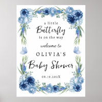 Un petit papillon bleu floral Affiche de bienvenue