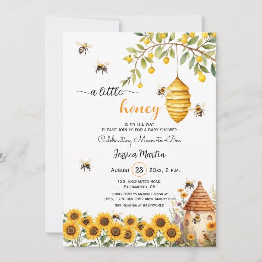 Un peu de miel Baby shower d'abeilles Invitation (Devant)