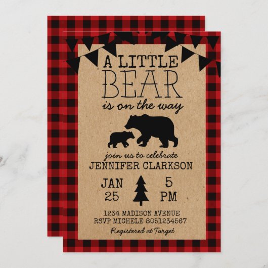 Un Peu D'Ours Est En Chemin Baby shower Invitation (Devant / Derrière)