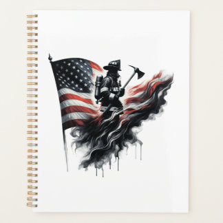 Un pompier américain.Drapeau des Etats-Unis.