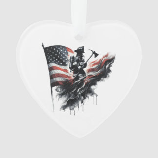 Un pompier américain.Drapeau des Etats-Unis.
