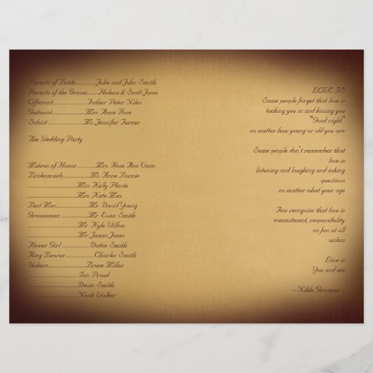 Un programme de mariage (Dos)