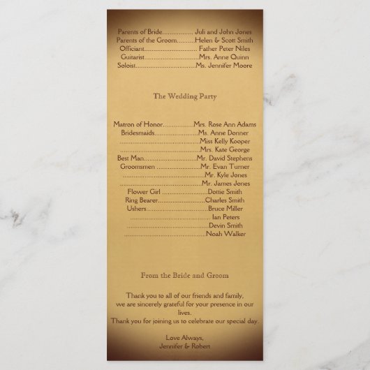 Un programme de mariage (Dos)