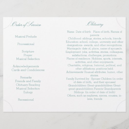 Un programme funéraire de belle vie, un seul pli (Dos)