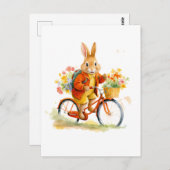 UN RABIT DOUX AVEC Carte Postale VÉLO Art (Devant / Derrière)