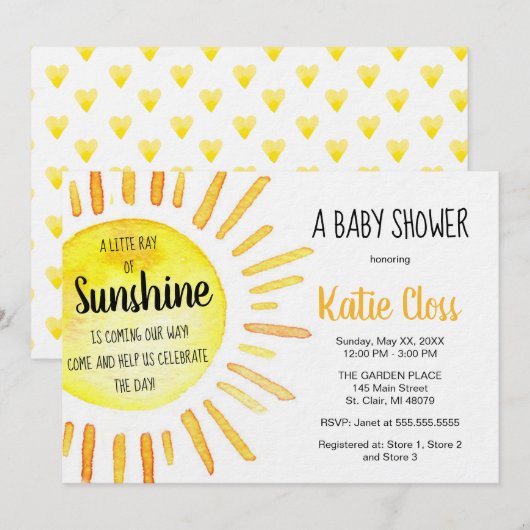 Un rayon de soleil - Invitation Baby shower (Devant / Derrière)