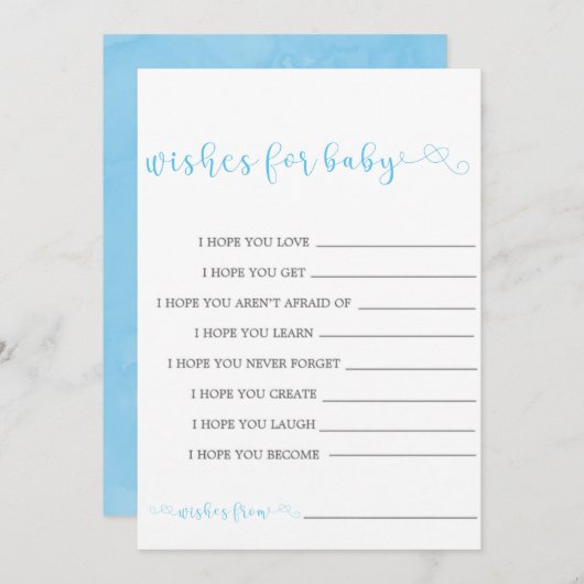 Un Script Minimaliste Bleu Pour Invitations Bébés (Devant / Derrière)
