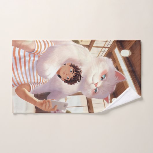 Un selfie avec le géant du fluffy (Serviette à main)