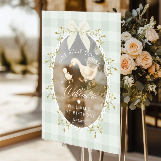 Un Silly Goose Sage Gingham Bienvenue Anniversaire