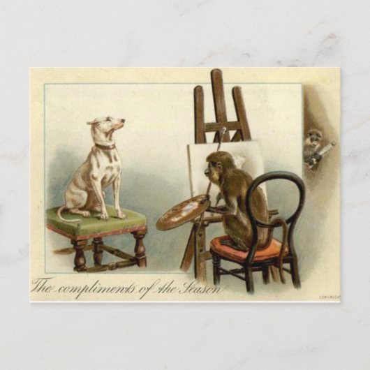 Un singe peint une carte de Noël pour chien (Devant)