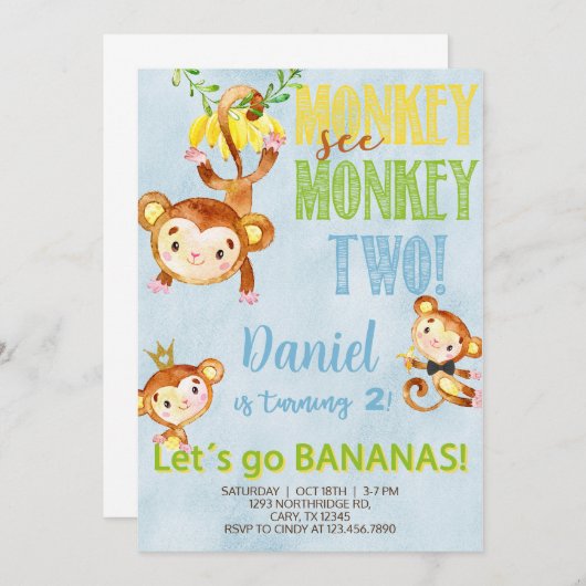 Un singe voit un singe invitation de deux garçons. (Devant / Derrière)