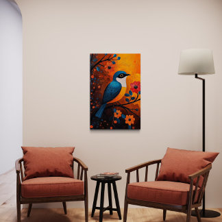 Un Solo Pájaro – Levendige vogel en bloemen Canvas Afdruk