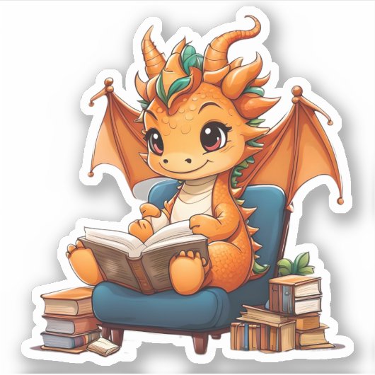 Un Sticker De Lecture De Dragon Orange (Devant)